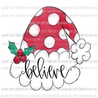 Believe santa hat red white holly berry Sublimation transfers Heat Transfer