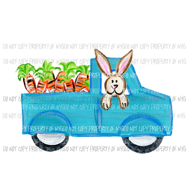 Blue Truck with Carrots bunny Sublimation transfers Heat Transfer