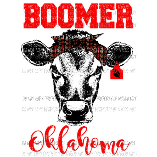 Boomer Oklahoma cow Sublimation transfers Heat Transfer