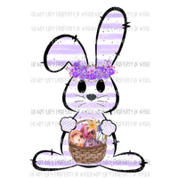 Bunny #8 purple stripes basket flowers Sublimation transfers Heat Transfer