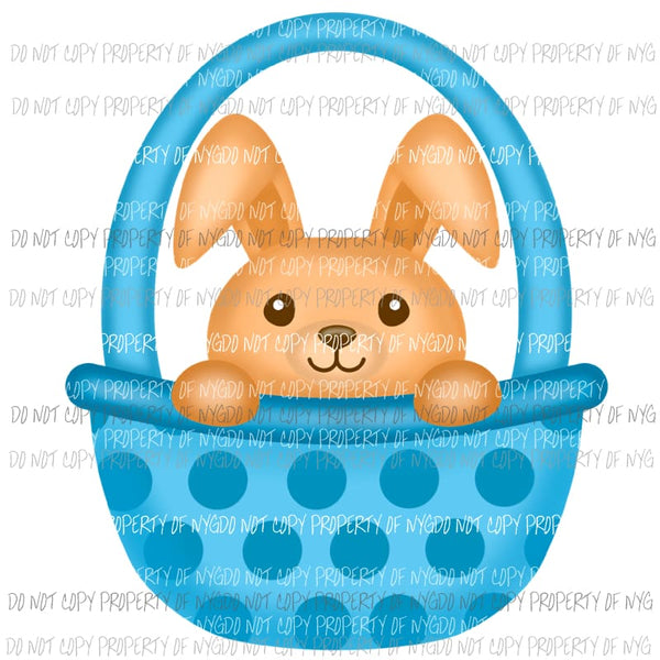 Bunny in a basket blue polka dots Sublimation transfers Heat Transfer