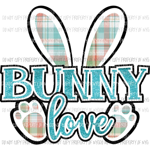 Bunny Love #3 plaid blue letters Sublimation transfers Heat Transfer