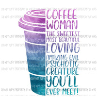 Coffee Woman Sublimation transfers Heat Transfer