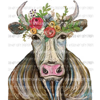 Cow with flower halo Sublimation transfers Heat Transfer