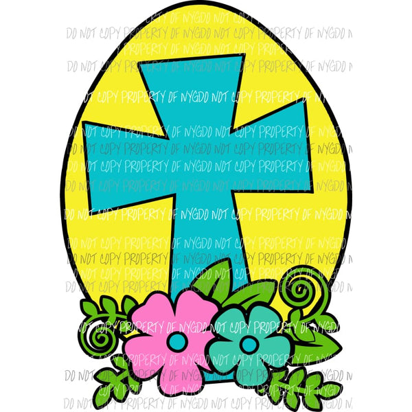 Cross Egg flowers blue yellow Sublimation transfers Heat Transfer