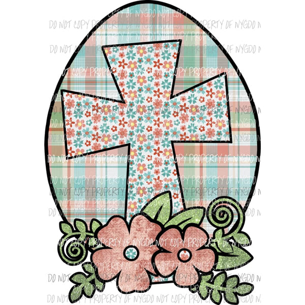 Cross Egg flowers peach plaid Sublimation transfers Heat Transfer