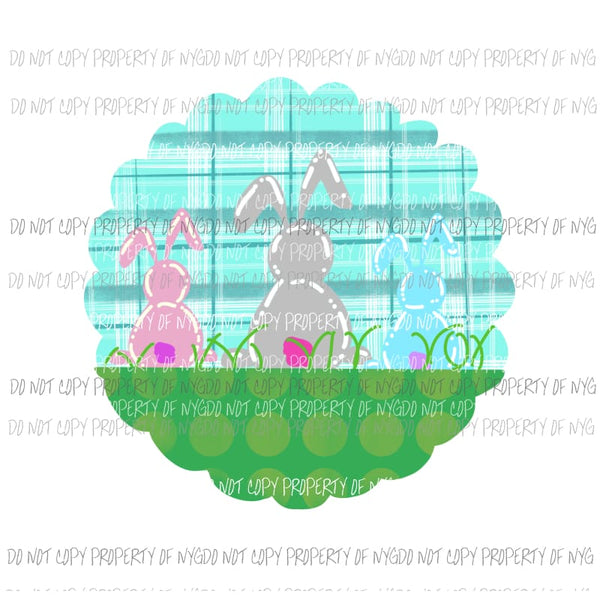 Easter Bunny Trio scallop circle plaid Sublimation transfers Heat Transfer