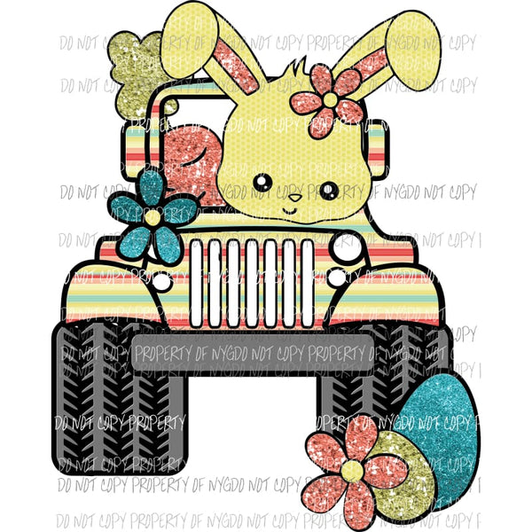 Easter Jeep Girl #2 yellow stripes Sublimation transfers Heat Transfer