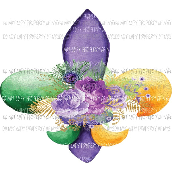 Fleur De Lis #3 purple green gold roses Sublimation transfers Heat Transfer