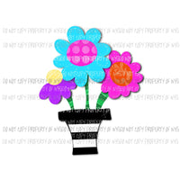 Flower Pot pink blue flowers black stripes Sublimation transfers Heat Transfer