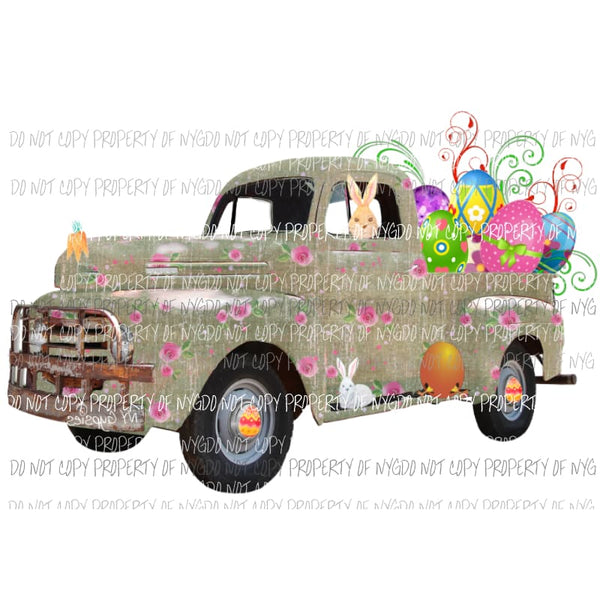 Green Easter Bunny Truck Sublimation transfers Heat Transfer