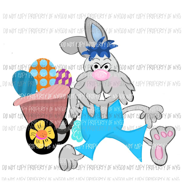 Grey Bunny pulling a Cart with eggs Sublimation transfers Heat Transfer