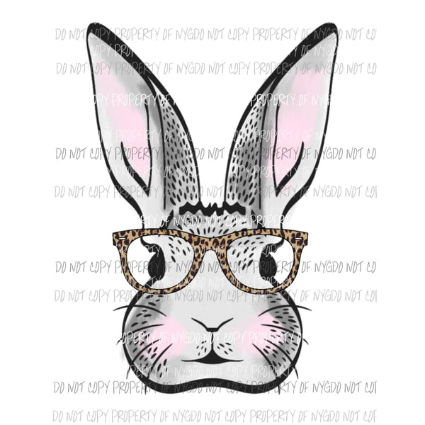 Grey Bunny with Glasses Sublimation transfers Heat Transfer