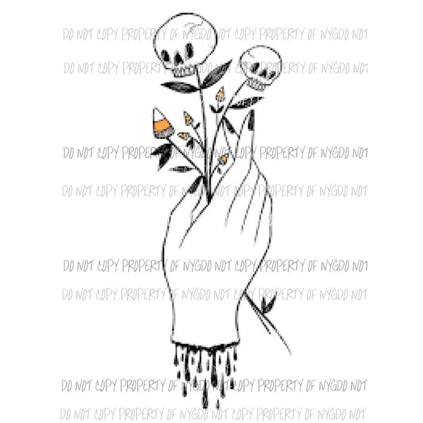 Halloween Hand holding skeleton flowers bleeding Sublimation transfers Heat Transfer