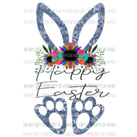 Happy Easter Bunny Denim with flowers Sublimation transfers Heat Transfer