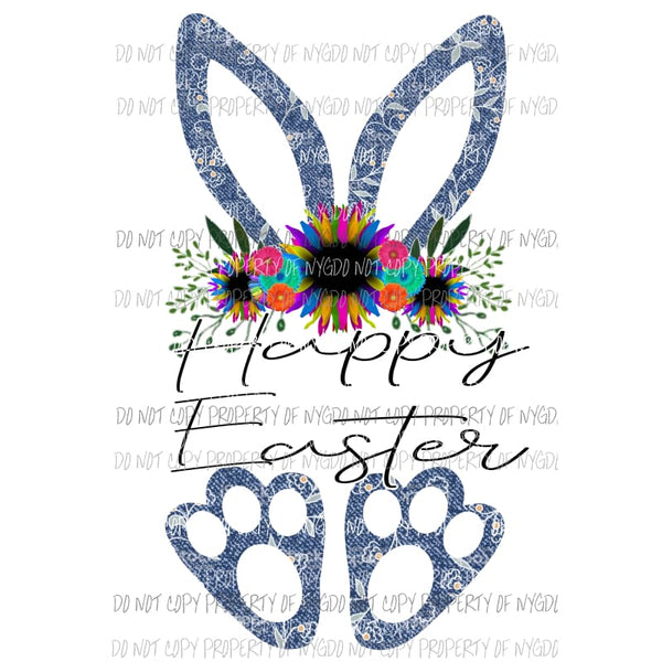 Happy Easter Bunny Denim with flowers Sublimation transfers Heat Transfer