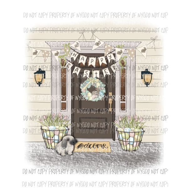 Happy Easter scene door eggs rabbit door tulips Sublimation transfers Heat Transfer