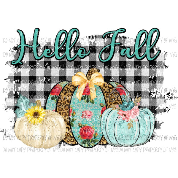 Hello Fall pumpkin trio leopard flowers black buffalo plaid Sublimation transfers Heat Transfer