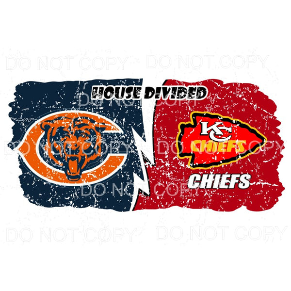 House Divided Chicago Bears KC Kansas City Chiefs Distressed