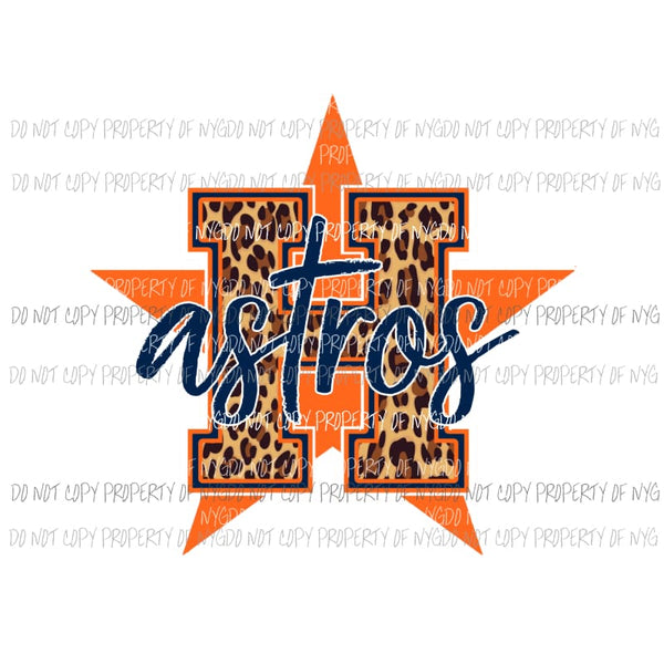 Houston Astros leopard H orange star Sublimation transfers Heat Transfer