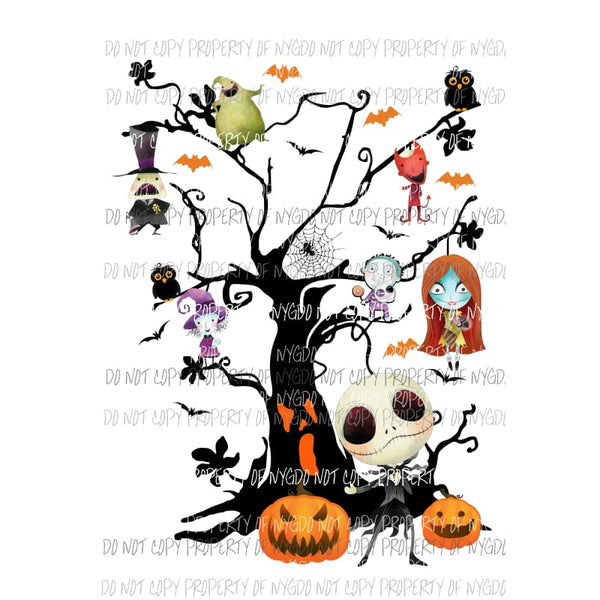 Jack and Sally Nightmare Halloween tree Sublimation transfers Heat Transfer