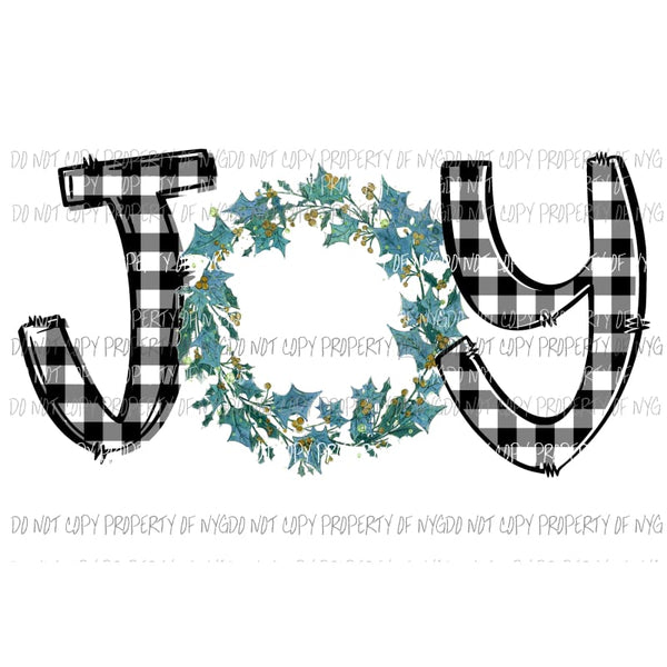 JOY # 3 black white buffalo plaid wreath Sublimation transfers Heat Transfer