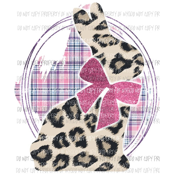 Leopard Bunny Oval #1 pink bow plaid Sublimation transfers Heat Transfer