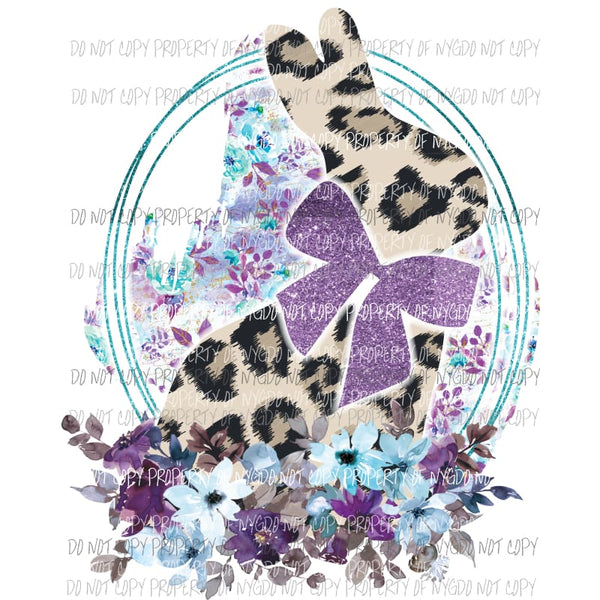 Leopard Bunny Oval #3 purple bow floral Sublimation transfers Heat Transfer