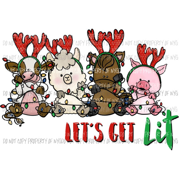 Letss Get Lit farm animals Christmas cow sheep horse pig Sublimation transfers Heat Transfer