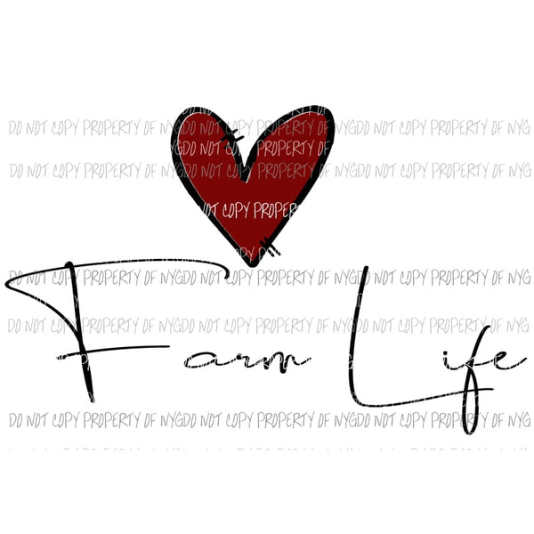 Love Farm Life red heart Sublimation transfers Heat Transfer