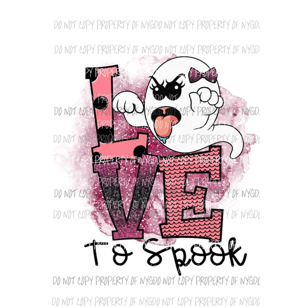 Love To Spook pink scary ghost with bow Sublimation transfers Heat Transfer