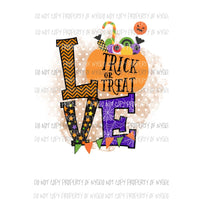 Love Trick or Treat orange pumpkin filled with candy Sublimation transfers Heat Transfer