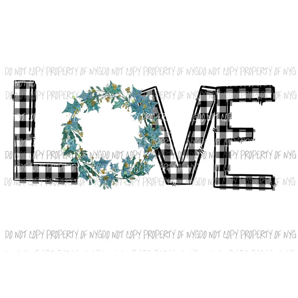 LOVE wreath black white buffalo plaid Sublimation transfers Heat Transfer