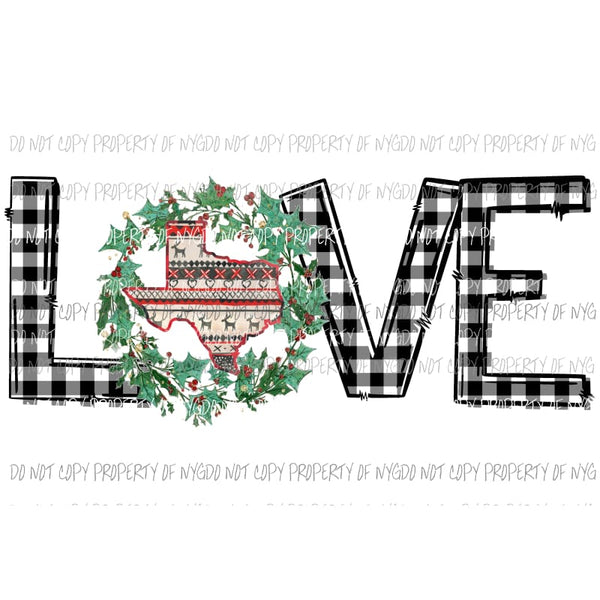 LOVE wreath Texas black white buffalo plaid Sublimation transfers Heat Transfer