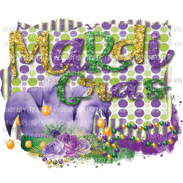 Mardi Gras #15 beads jester hat purple gold green glitter Sublimation transfers Heat Transfer