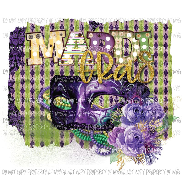 Mardi Gras #16 marquee mask flowers pattern background Sublimation transfers Heat Transfer