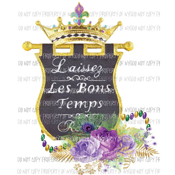 Mardi Gras crown and scroll beads purple roses Sublimation transfers Heat Transfer