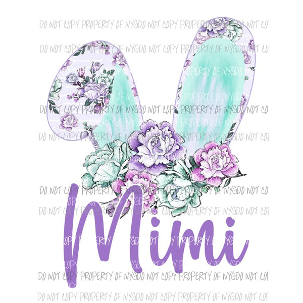 MiMi Floral Bunny Ears Sublimation transfers Heat Transfer