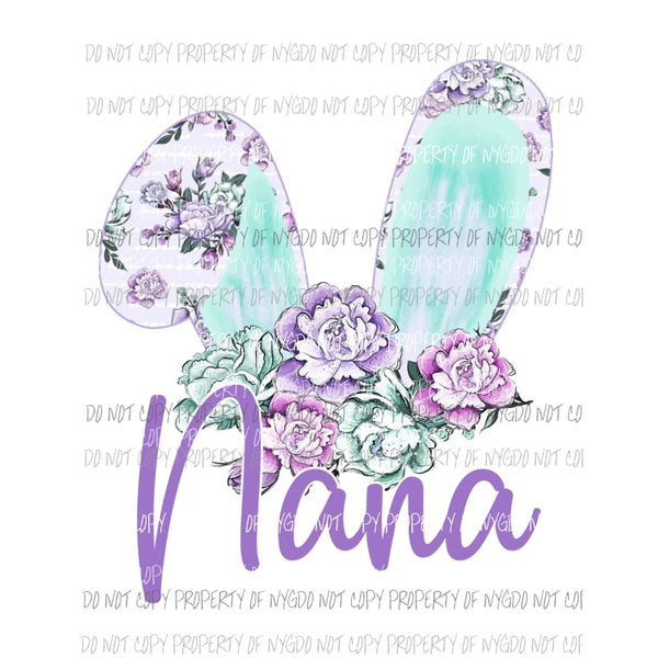 NaNa Floral Bunny Ears Sublimation transfers Heat Transfer