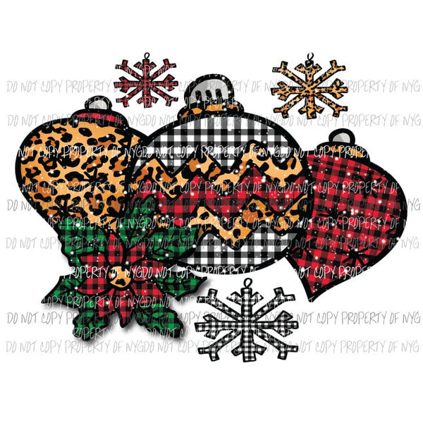 Ornaments group plaid and leopard snowflakes Sublimation transfers Heat Transfer