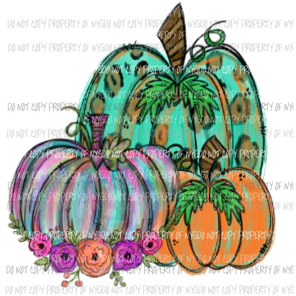 Painted Pumpkins flowers # 13 Sublimation transfers Heat Transfer