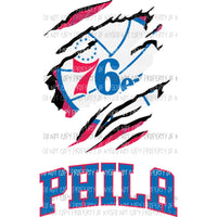 Philadelphia 76ers ripped design Sublimation transfers Heat Transfer