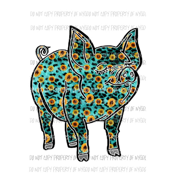 PIG #2 teal yellow sunflowers Sublimation transfers Heat Transfer