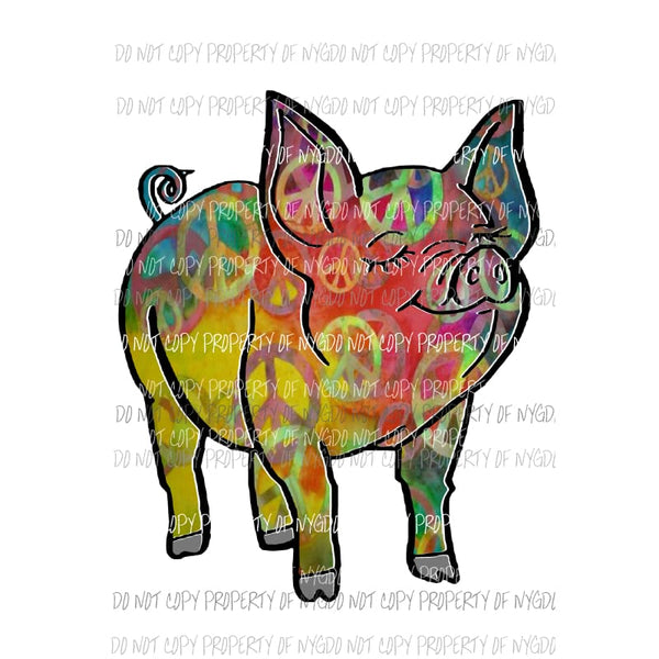 PIG #4 peace signs tie dyed Sublimation transfers Heat Transfer