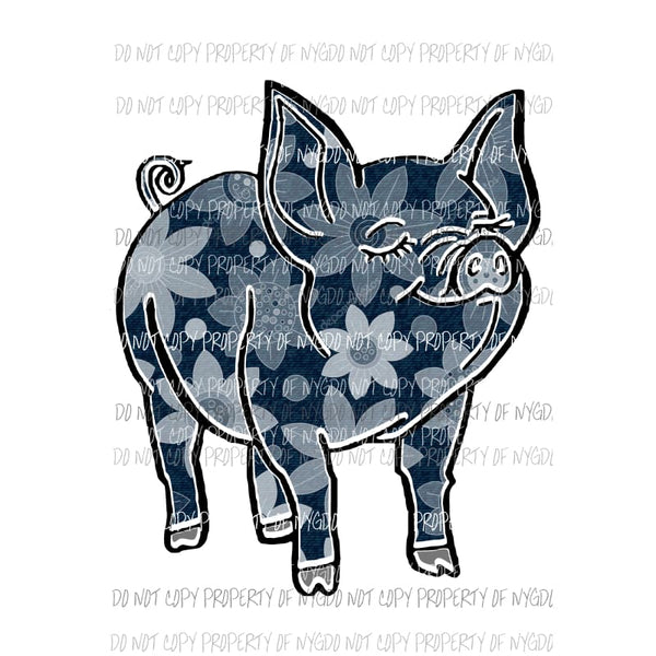 PIG #5 black grey flowers Sublimation transfers Heat Transfer