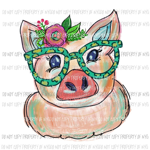 Pig with glasses hand drawn Sublimation transfers Heat Transfer