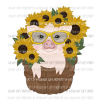 Pig with glasses sunflowers basket Sublimation transfers Heat Transfer