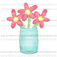 Pink Flowers Vase Sublimation transfers Heat Transfer