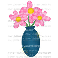 Pink polka dot Daisies Blue Vase Sublimation transfers Heat Transfer