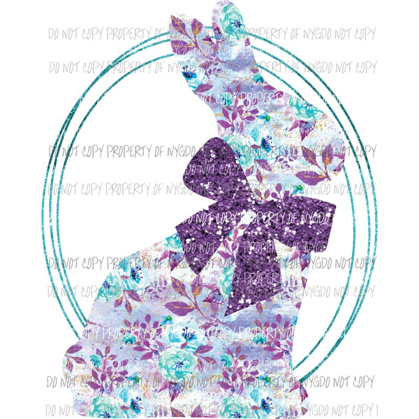 Purple Floral Bunny Oval Sublimation transfers Heat Transfer